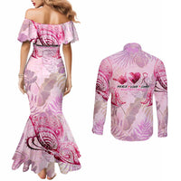 Breast Cancer Polynesian Couples Matching Mermaid Dress and Long Sleeve Button Shirt I Can Do All Things Through Christ DT02 - Polynesian Pride