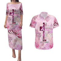 Breast Cancer Polynesian Couples Matching Puletasi and Hawaiian Shirt I Can Do All Things Through Christ