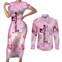 Breast Cancer Polynesian Couples Matching Short Sleeve Bodycon Dress and Long Sleeve Button Shirt I Can Do All Things Through Christ