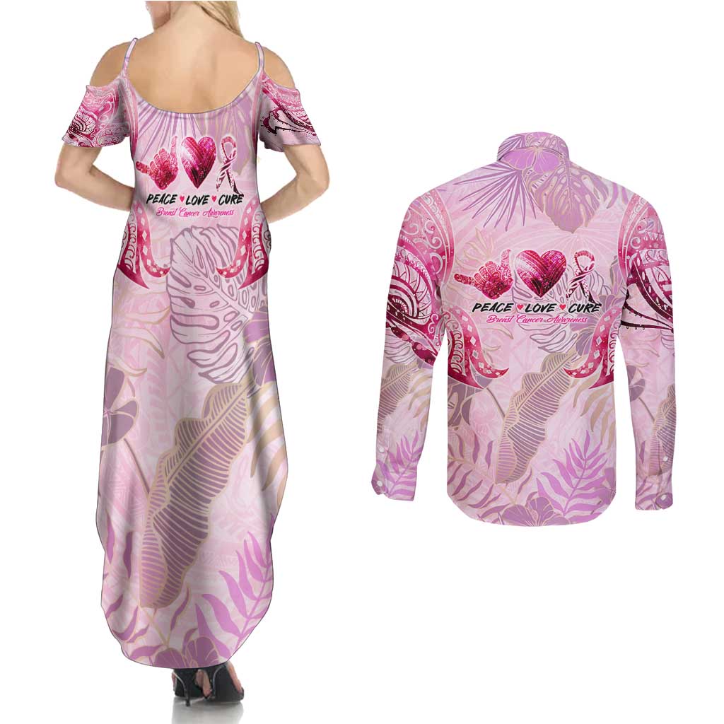 Breast Cancer Polynesian Couples Matching Summer Maxi Dress and Long Sleeve Button Shirt I Can Do All Things Through Christ DT02 - Polynesian Pride