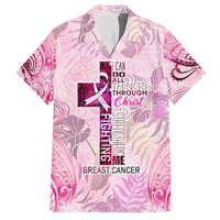Breast Cancer Polynesian Family Matching Off The Shoulder Long Sleeve Dress and Hawaiian Shirt I Can Do All Things Through Christ