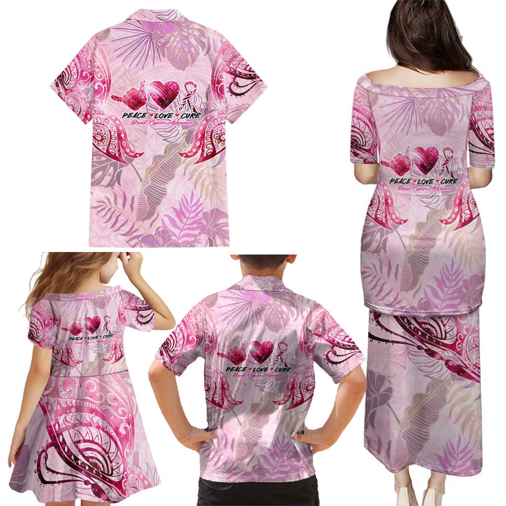 Breast Cancer Polynesian Family Matching Puletasi and Hawaiian Shirt I Can Do All Things Through Christ