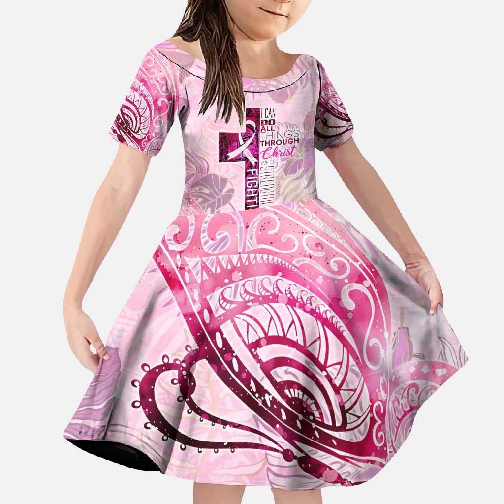 Breast Cancer Polynesian Family Matching Tank Maxi Dress and Hawaiian Shirt I Can Do All Things Through Christ