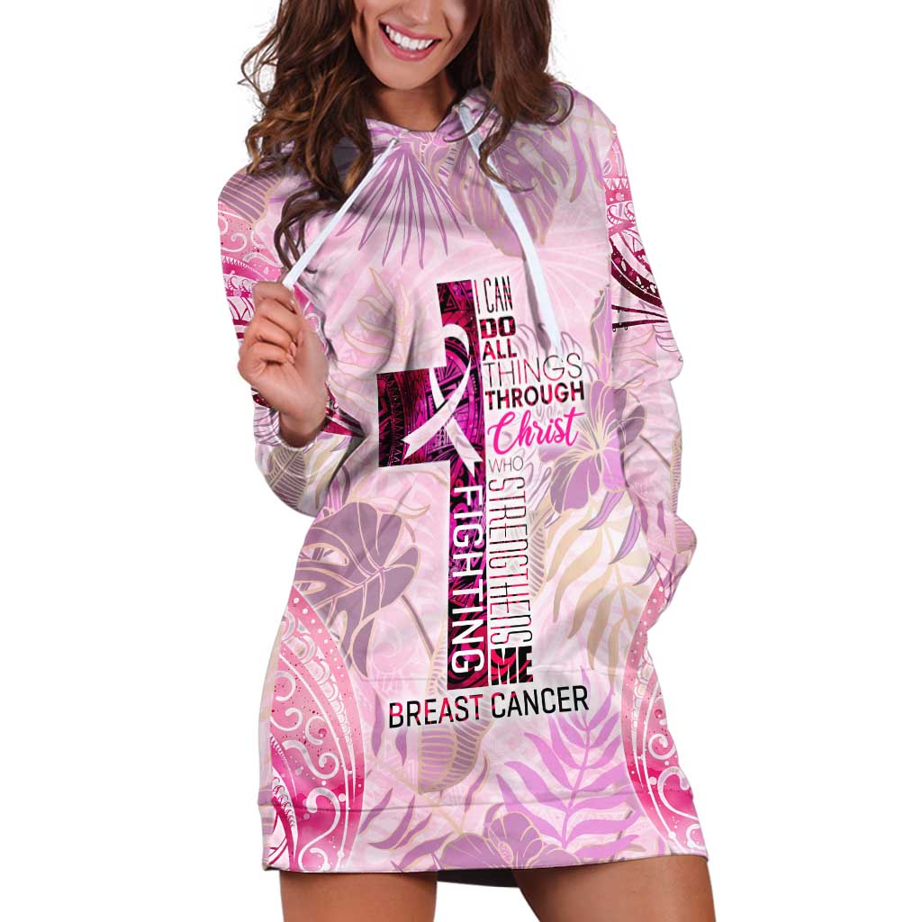 Breast Cancer Polynesian Hoodie Dress I Can Do All Things Through Christ