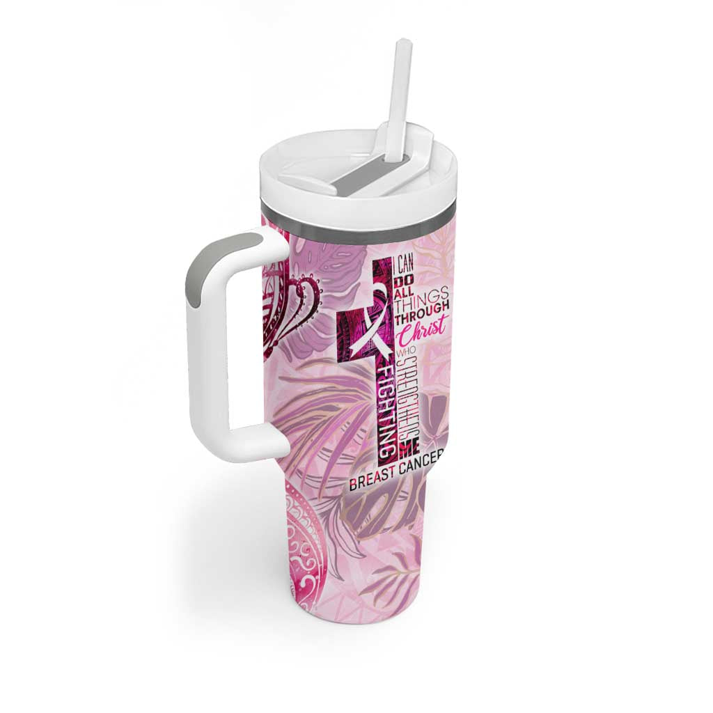 Breast Cancer Polynesian Tumbler With Handle I Can Do All Things Through Christ