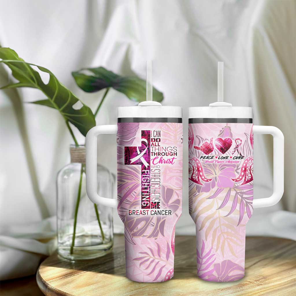 Breast Cancer Polynesian Tumbler With Handle I Can Do All Things Through Christ