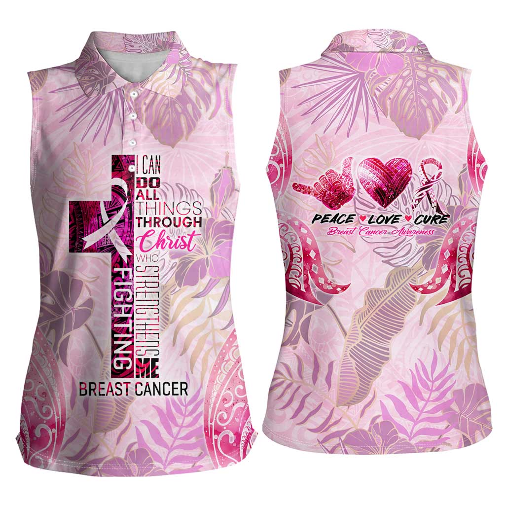 Breast Cancer Polynesian Women Sleeveless Polo Shirt I Can Do All Things Through Christ