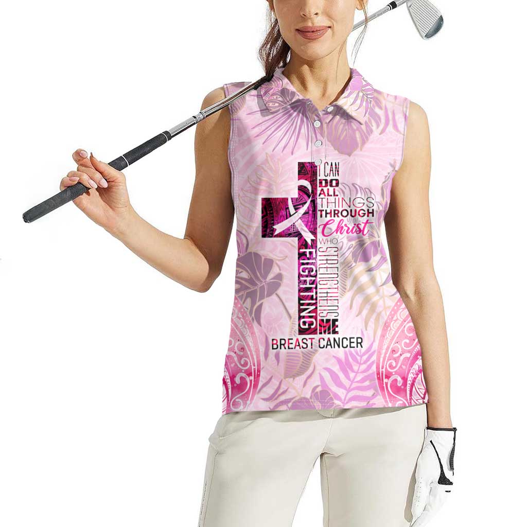 Breast Cancer Polynesian Women Sleeveless Polo Shirt I Can Do All Things Through Christ