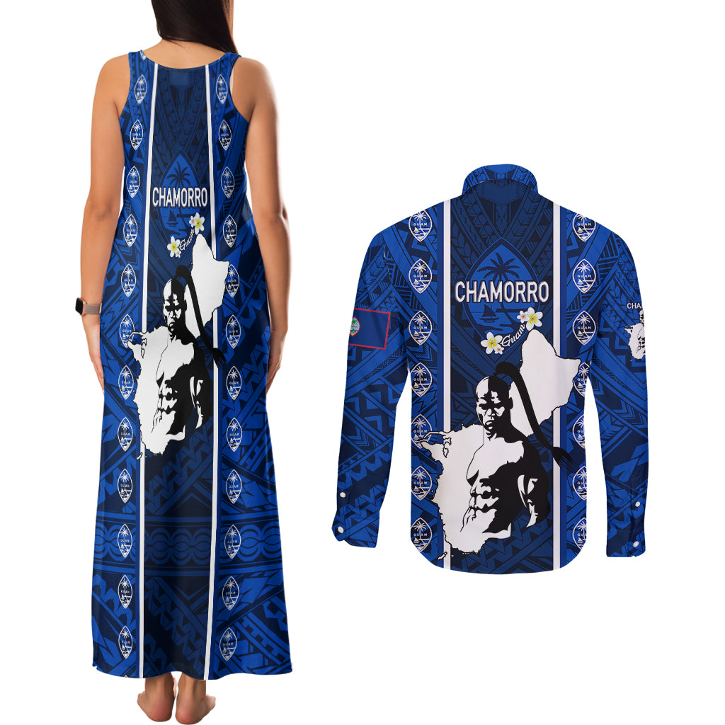 guam-chamorro-warrior-couples-matching-tank-maxi-dress-and-long-sleeve-button-shirts-traditional-tribal-patterns