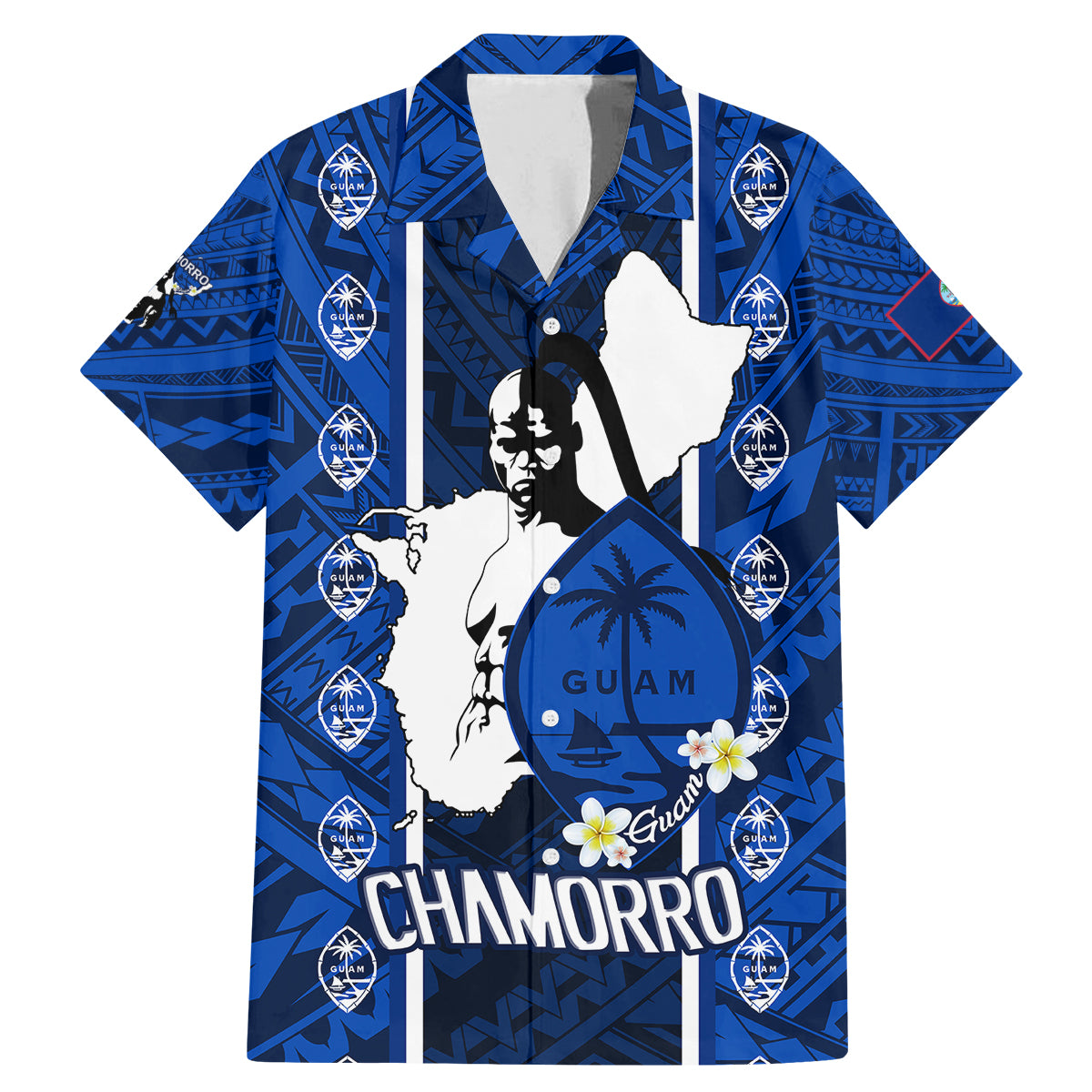 Guam Chamorro Warrior Family Matching Mermaid Dress and Hawaiian Shirt Traditional Tribal Patterns DT02 Dad's Shirt - Short Sleeve Blue - Polynesian Pride