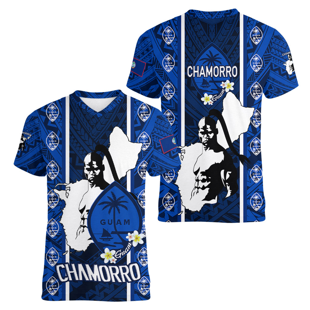 guam-chamorro-warrior-women-v-neck-t-shirt-traditional-tribal-patterns