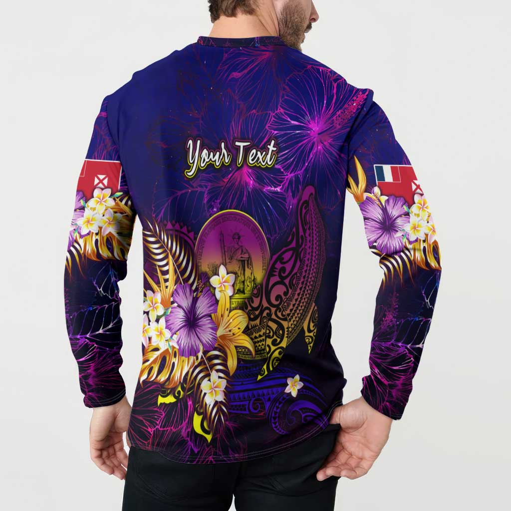 Wallis and Futuna Button Sweatshirt Whale Hibiscus Polynesian