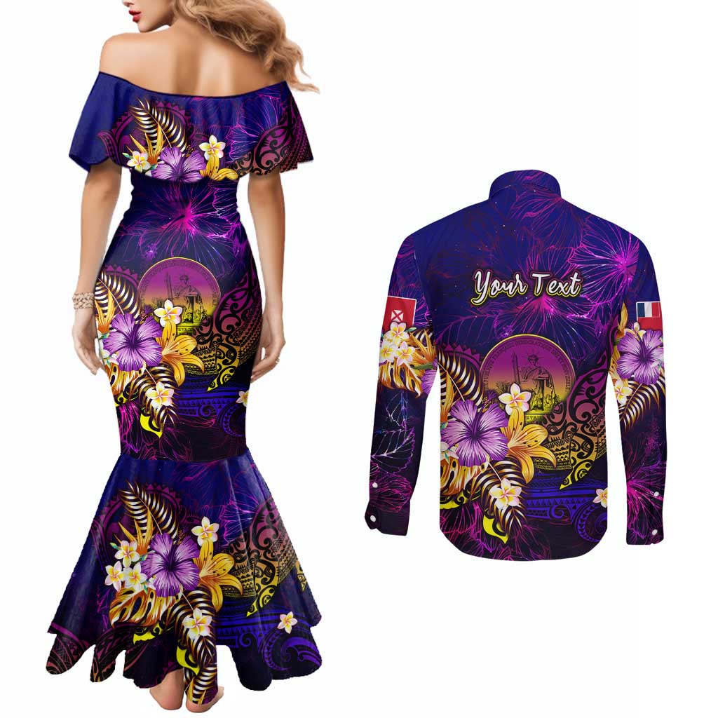 Wallis and Futuna Couples Matching Mermaid Dress and Long Sleeve Button Shirt Whale Hibiscus Polynesian