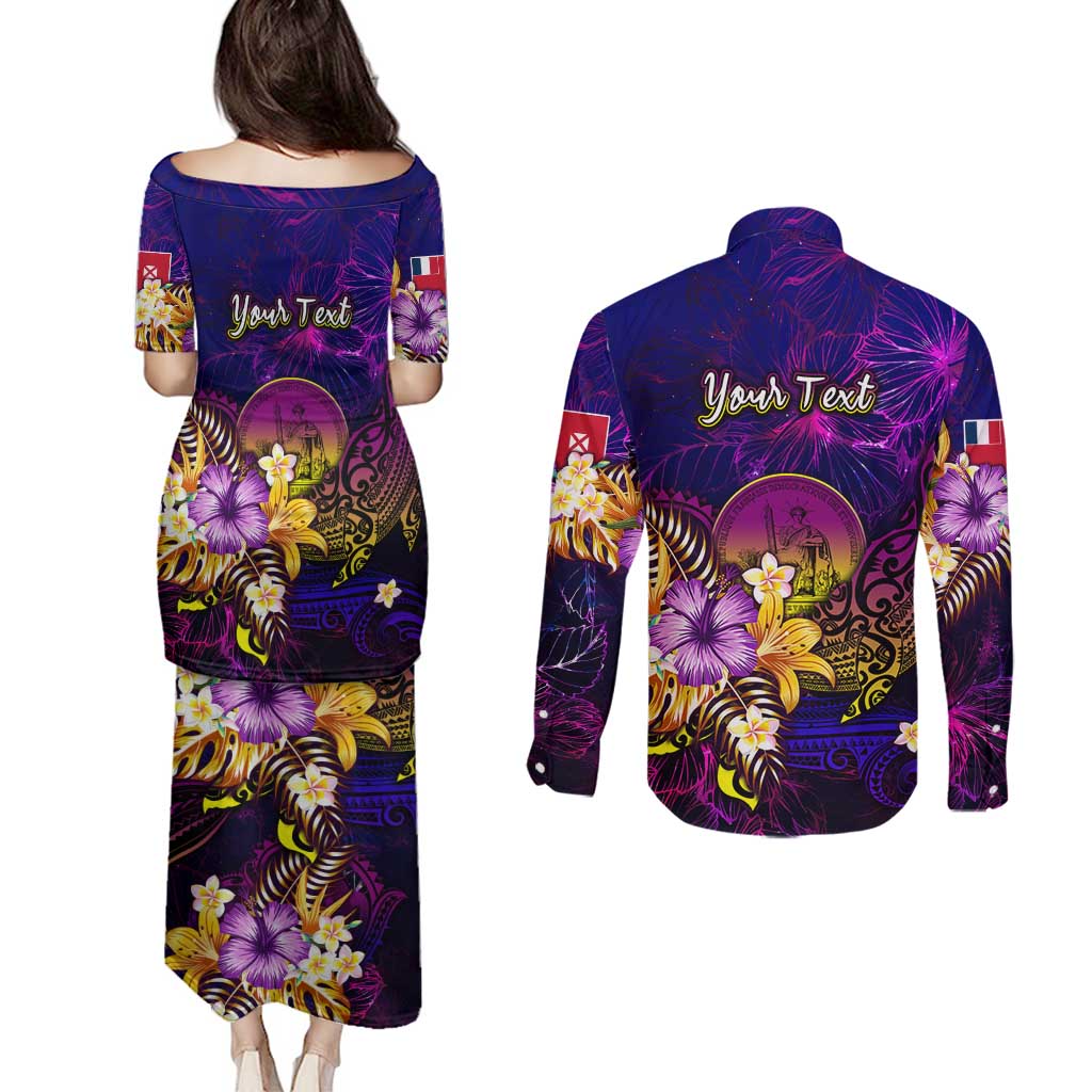 Wallis and Futuna Couples Matching Puletasi and Long Sleeve Button Shirt Whale Hibiscus Polynesian
