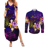 Wallis and Futuna Couples Matching Summer Maxi Dress and Long Sleeve Button Shirt Whale Hibiscus Polynesian