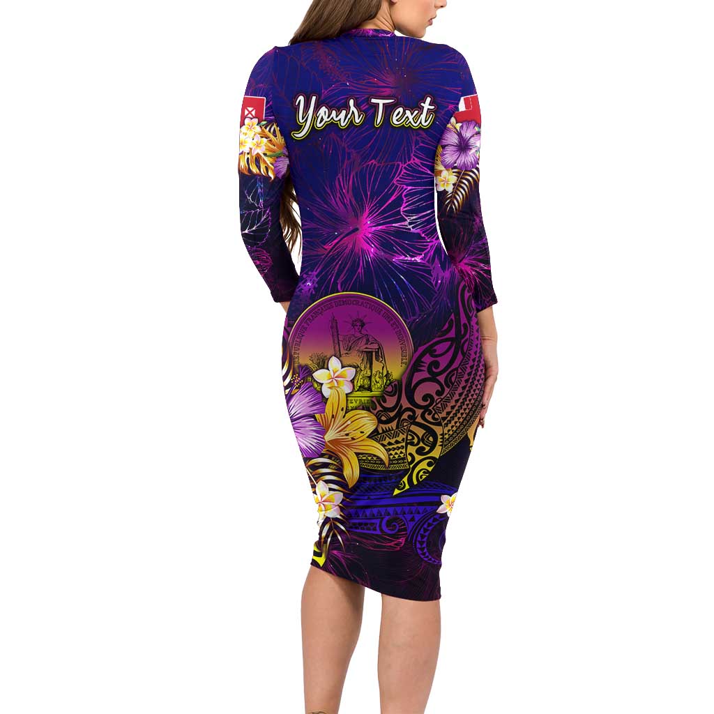 Wallis and Futuna Family Matching Long Sleeve Bodycon Dress and Hawaiian Shirt Whale Hibiscus Polynesian