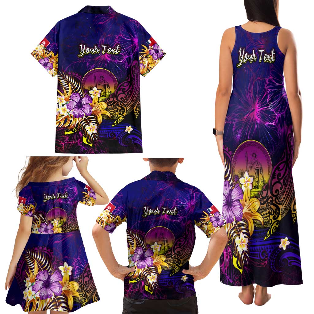 Wallis and Futuna Family Matching Tank Maxi Dress and Hawaiian Shirt Whale Hibiscus Polynesian