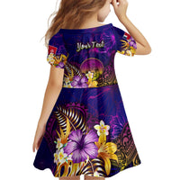 Wallis and Futuna Kid Short Sleeve Dress Whale Hibiscus Polynesian