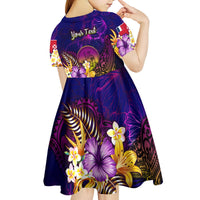 Wallis and Futuna Kid Short Sleeve Dress Whale Hibiscus Polynesian