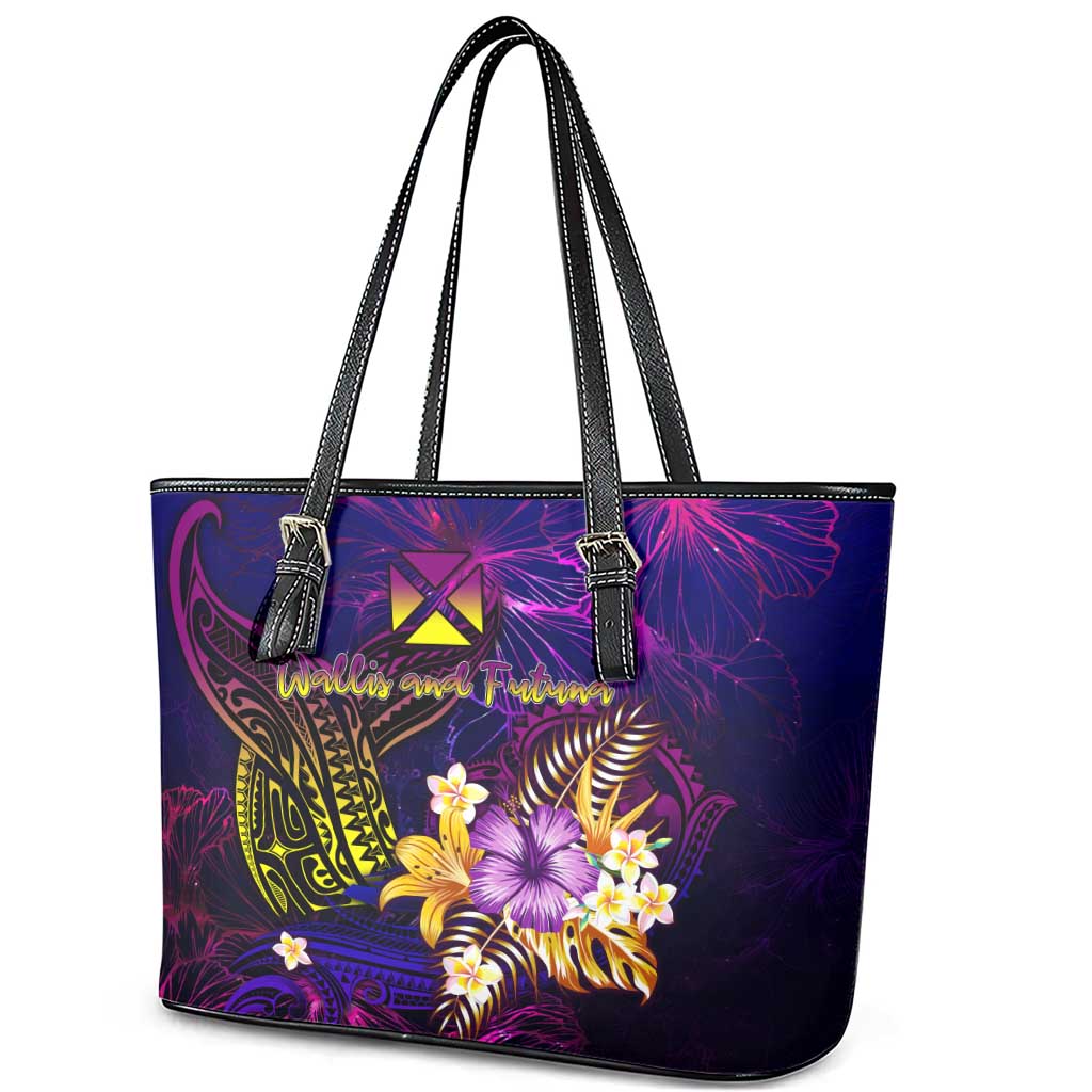 Wallis and Futuna Leather Tote Bag Whale Hibiscus Polynesian