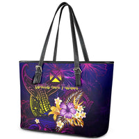Wallis and Futuna Leather Tote Bag Whale Hibiscus Polynesian