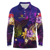 Wallis and Futuna Long Sleeve Polo Shirt Whale Hibiscus Polynesian