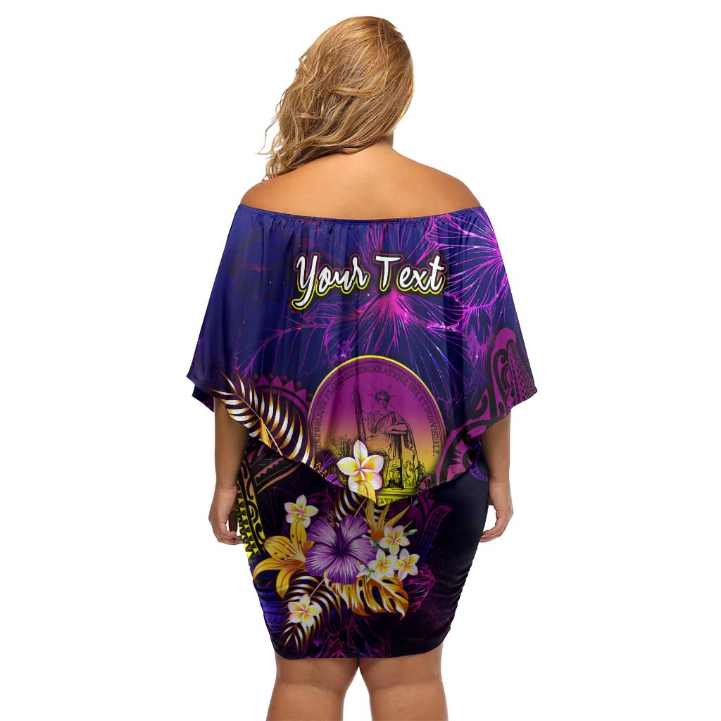 Wallis and Futuna Off Shoulder Short Dress Whale Hibiscus Polynesian DT02 - Polynesian Pride