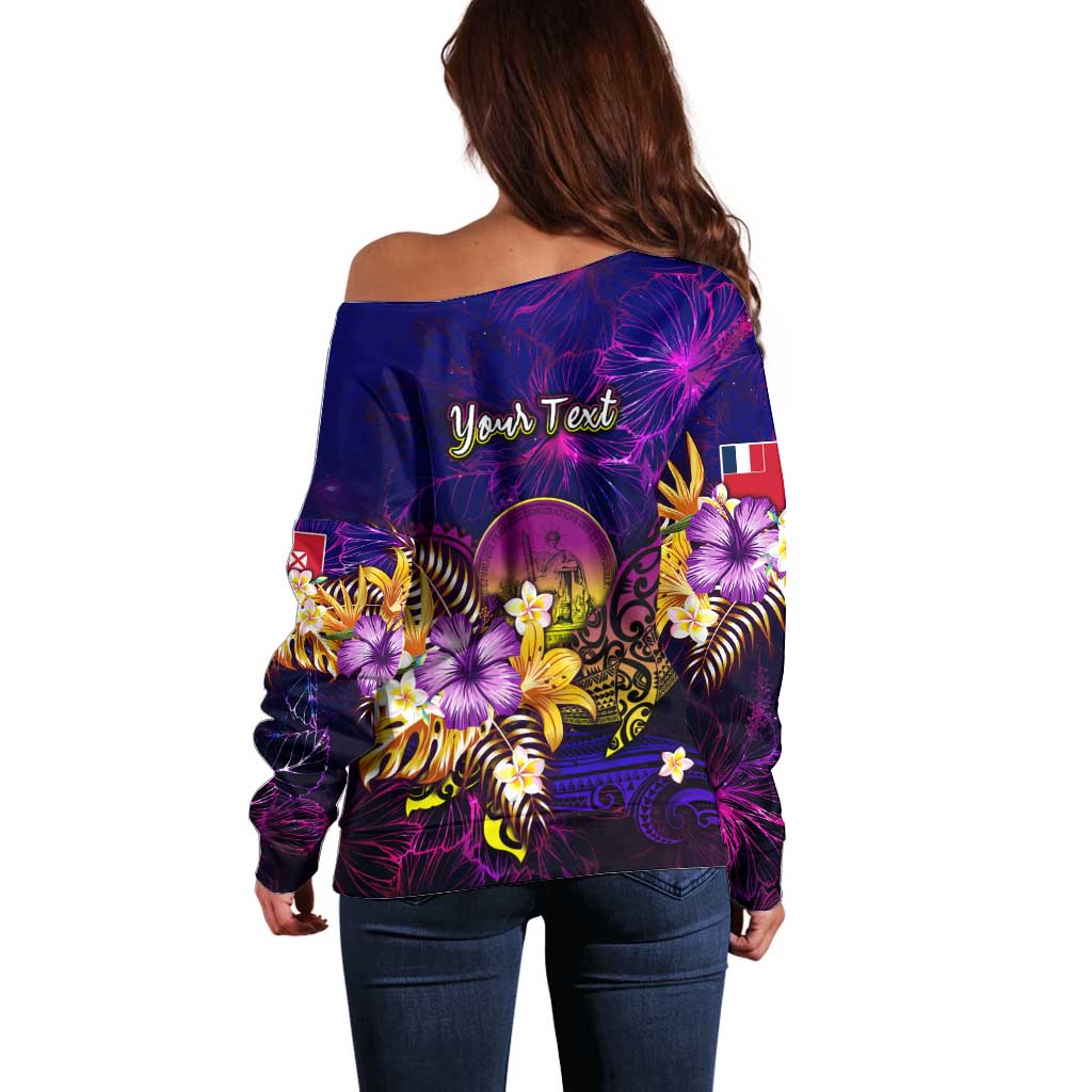 Wallis and Futuna Off Shoulder Sweater Whale Hibiscus Polynesian