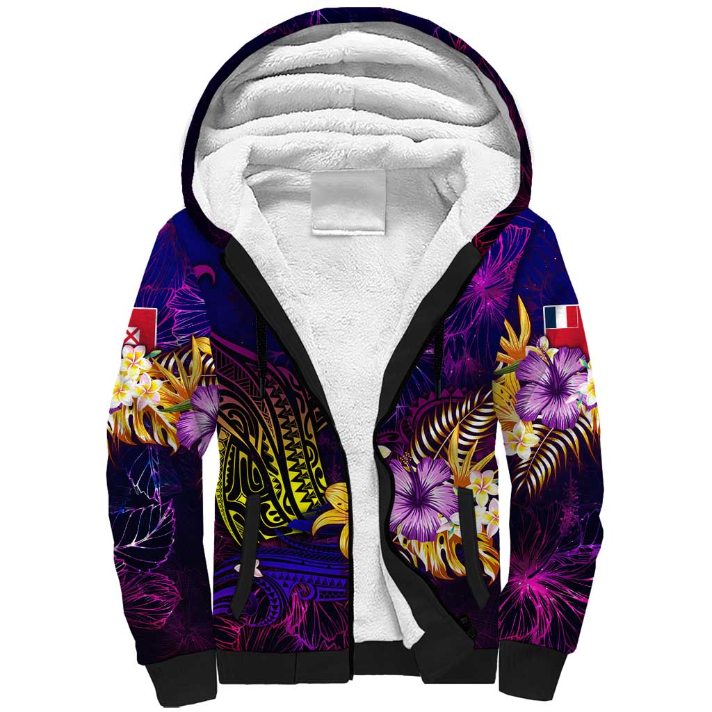 Wallis and Futuna Sherpa Hoodie Whale Hibiscus Polynesian