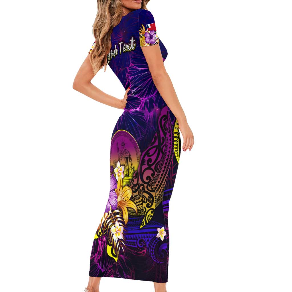 Wallis and Futuna Short Sleeve Bodycon Dress Whale Hibiscus Polynesian
