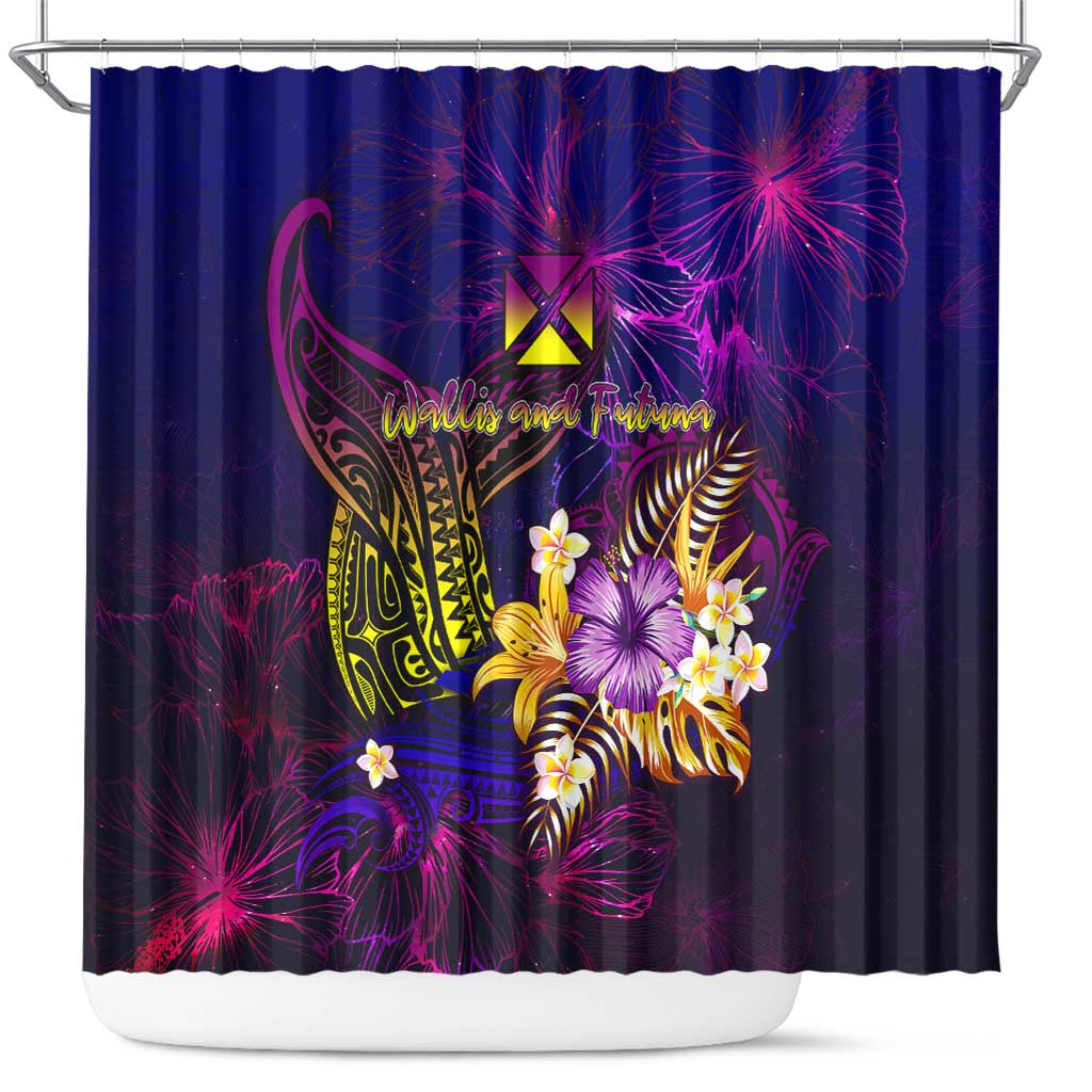 Wallis and Futuna Shower Curtain Whale Hibiscus Polynesian