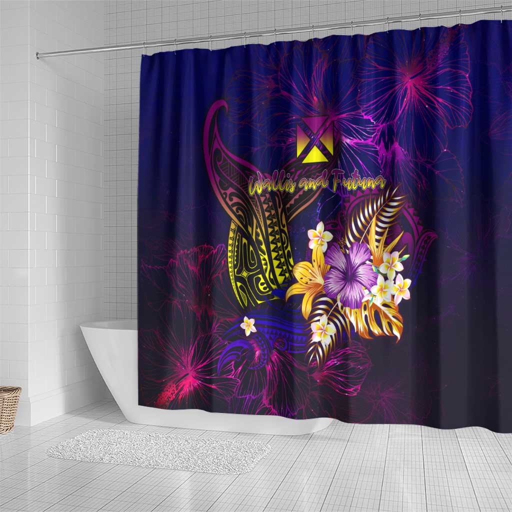 Wallis and Futuna Shower Curtain Whale Hibiscus Polynesian