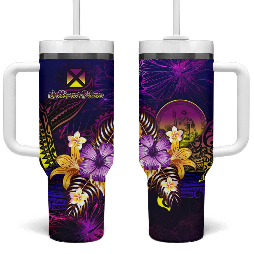 Wallis and Futuna Tumbler With Handle Whale Hibiscus Polynesian