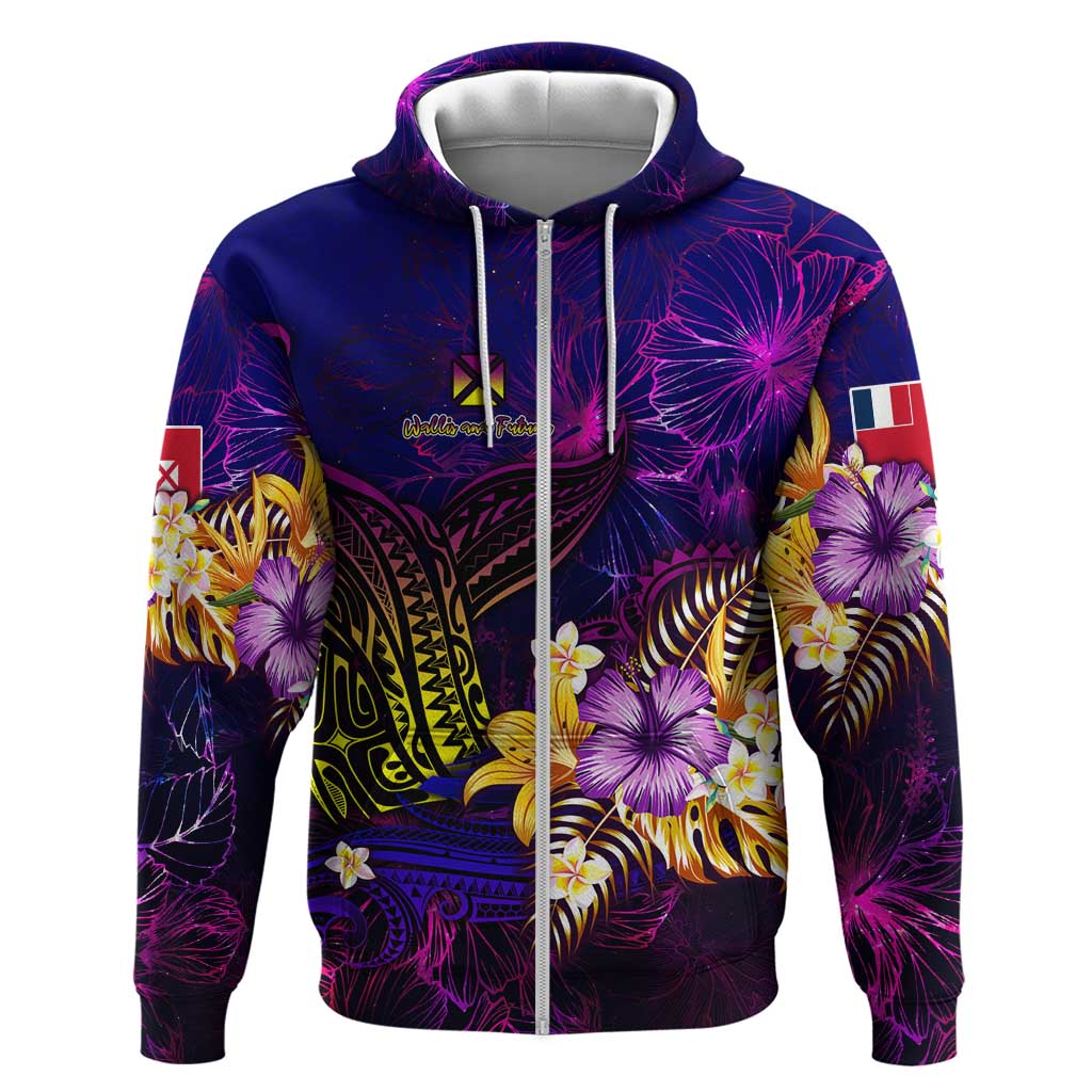 Wallis and Futuna Zip Hoodie Whale Hibiscus Polynesian