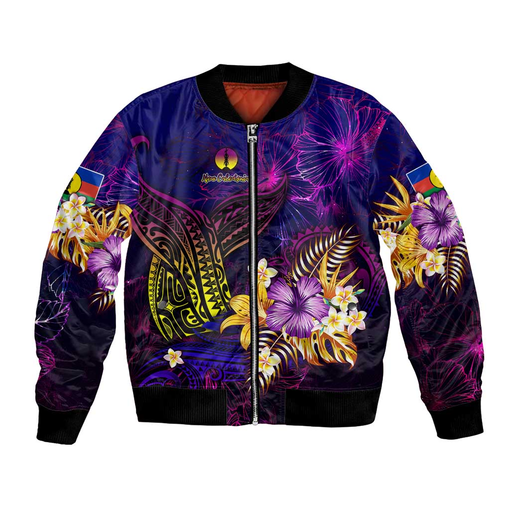 New Caledonia Bomber Jacket Whale Hibiscus Polynesian