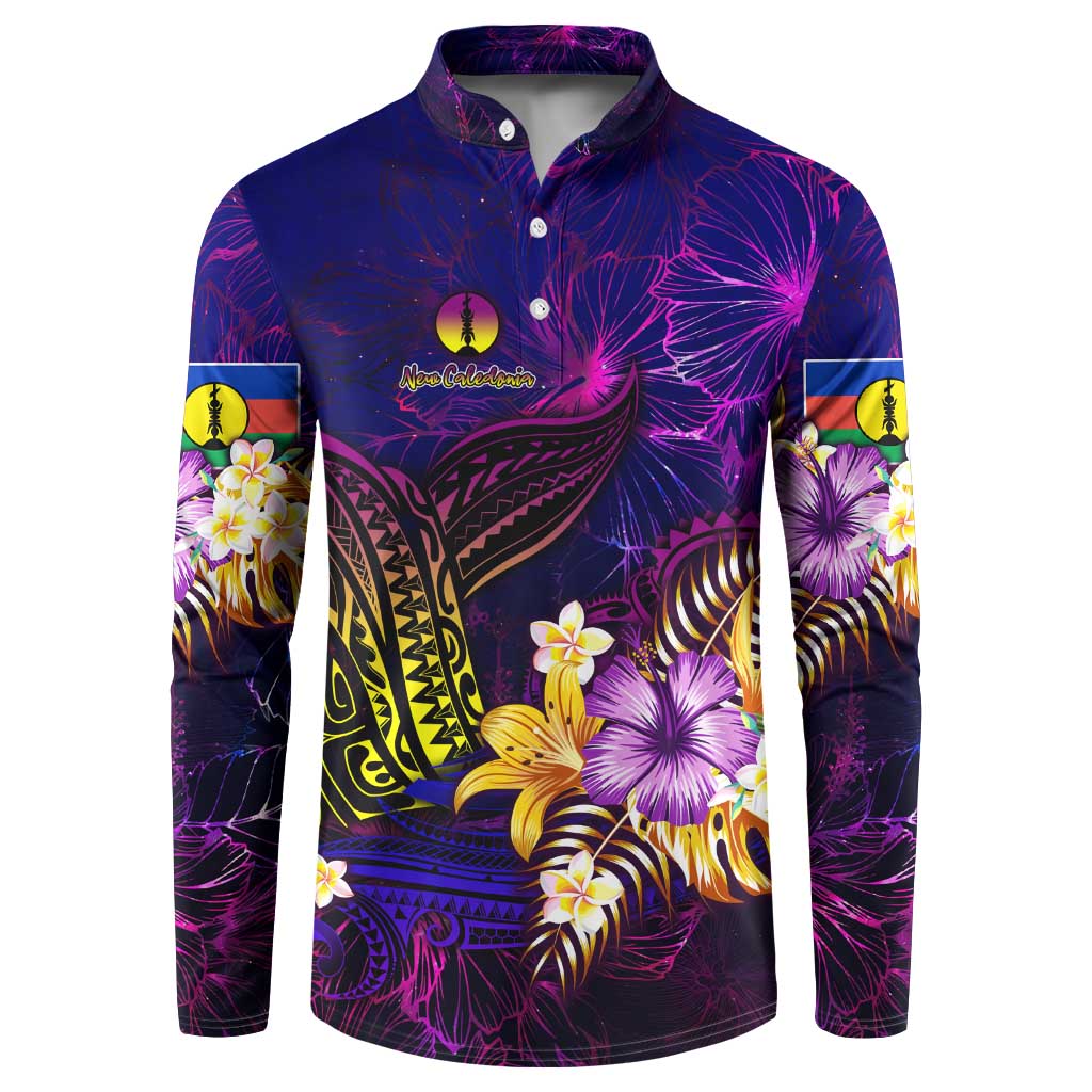 New Caledonia Button Sweatshirt Whale Hibiscus Polynesian