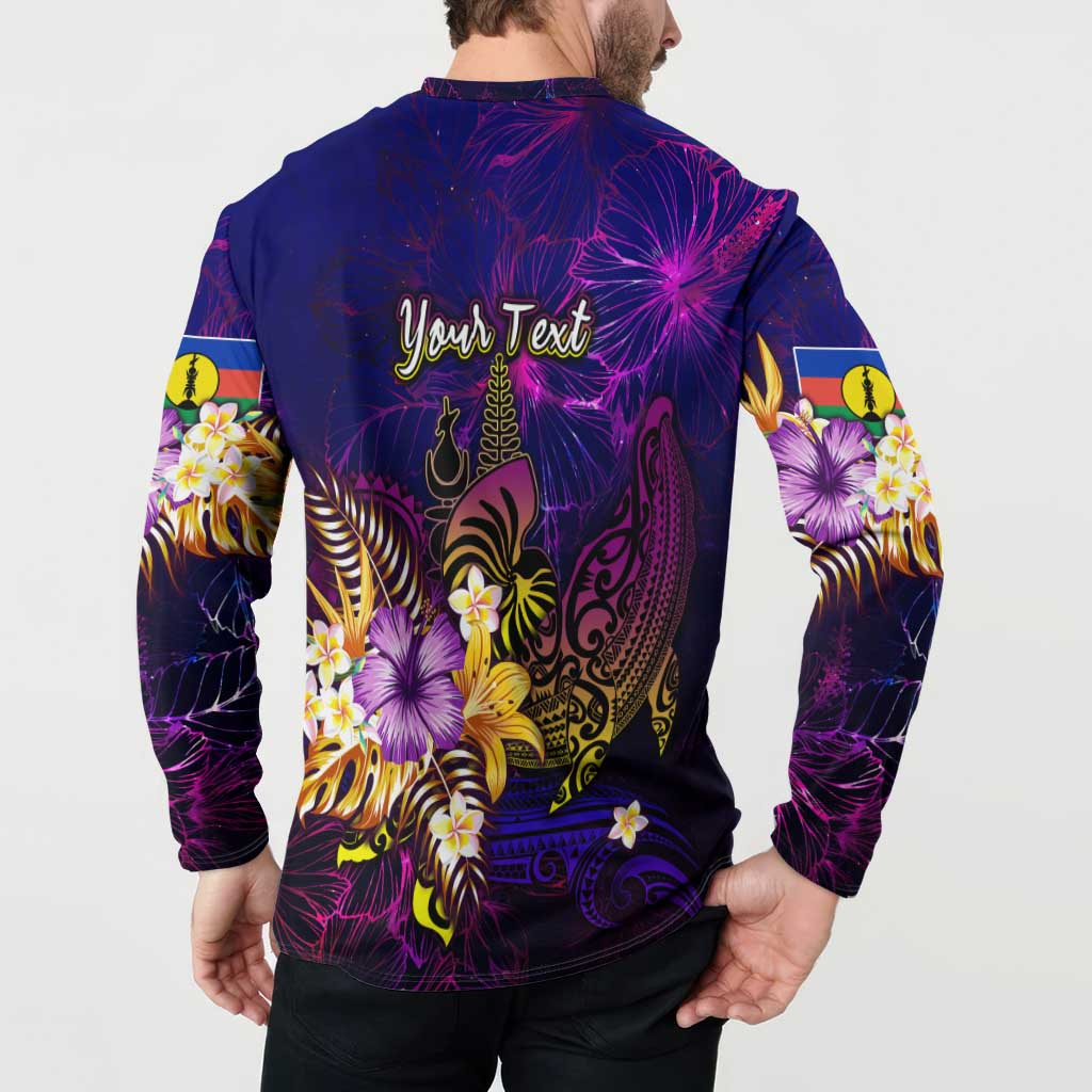 New Caledonia Button Sweatshirt Whale Hibiscus Polynesian