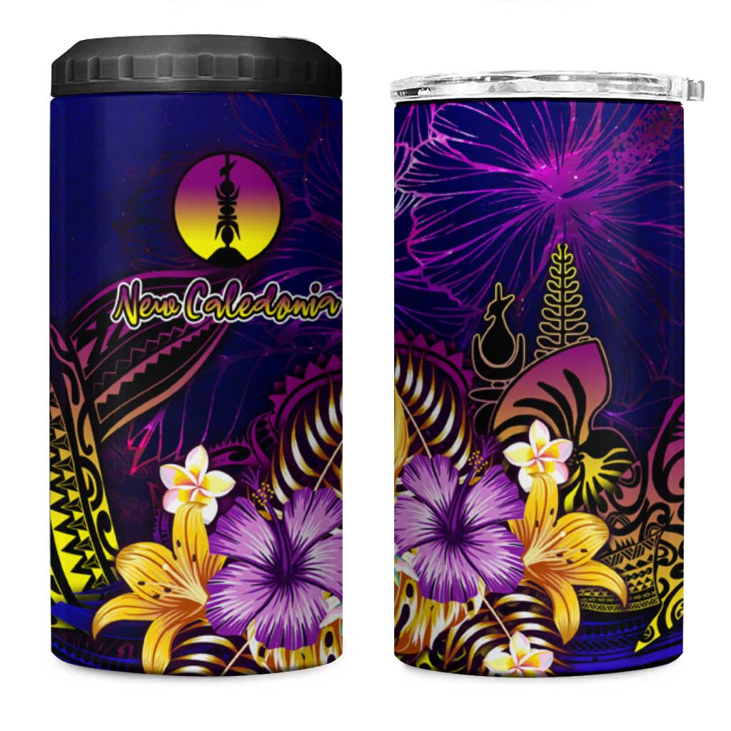 New Caledonia 4 in 1 Can Cooler Tumbler Whale Hibiscus Polynesian