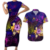 New Caledonia Couples Matching Short Sleeve Bodycon Dress and Hawaiian Shirt Whale Hibiscus Polynesian