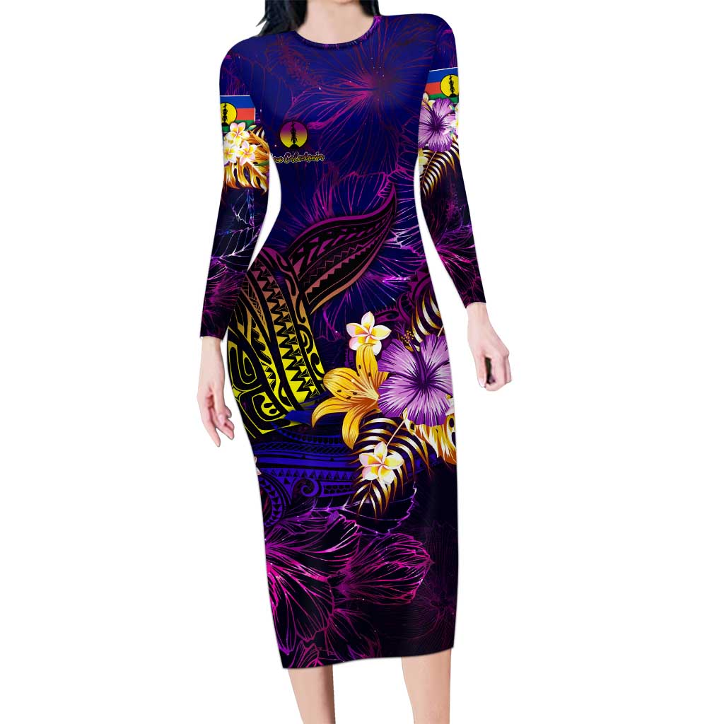 New Caledonia Family Matching Long Sleeve Bodycon Dress and Hawaiian Shirt Whale Hibiscus Polynesian