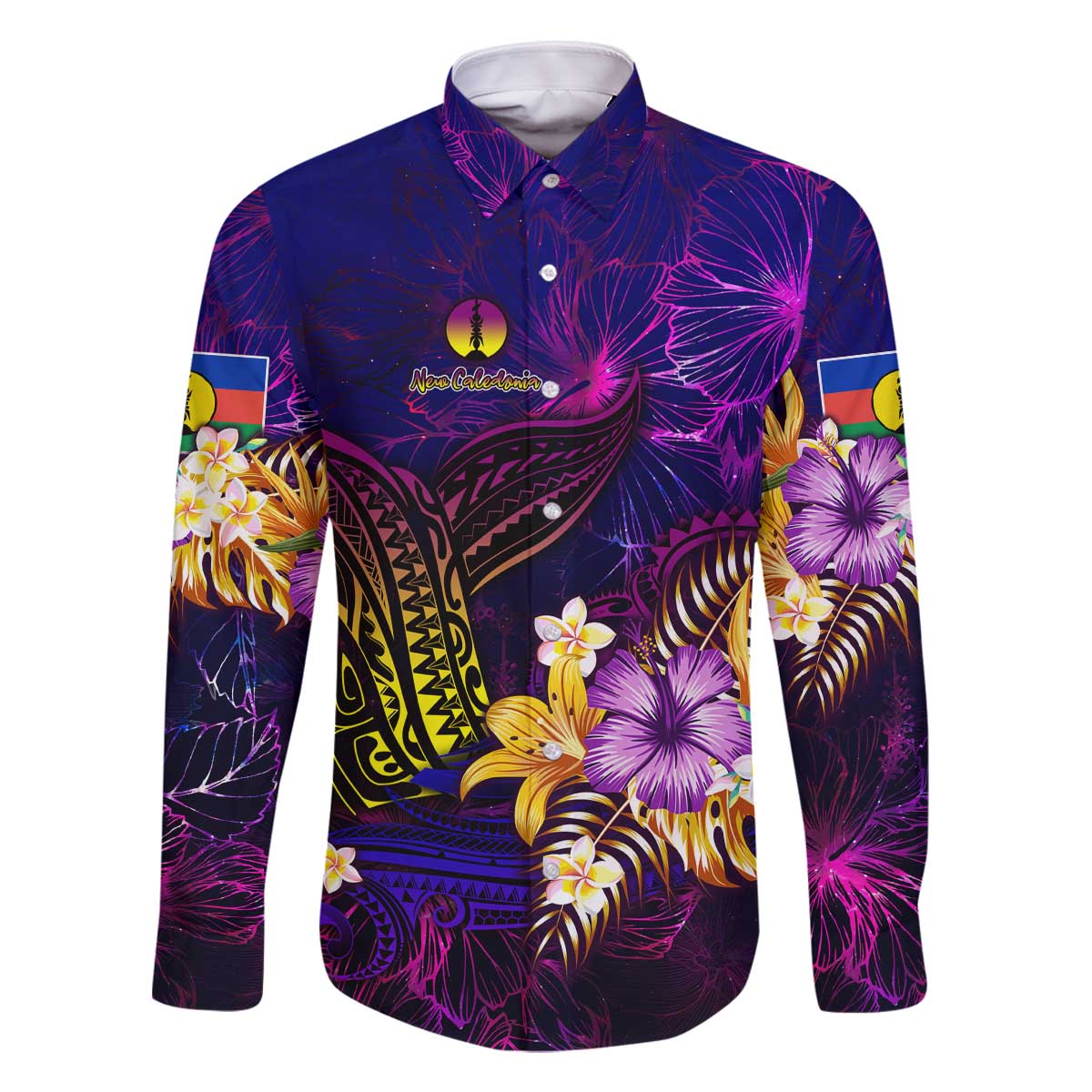 New Caledonia Family Matching Off The Shoulder Long Sleeve Dress and Hawaiian Shirt Whale Hibiscus Polynesian