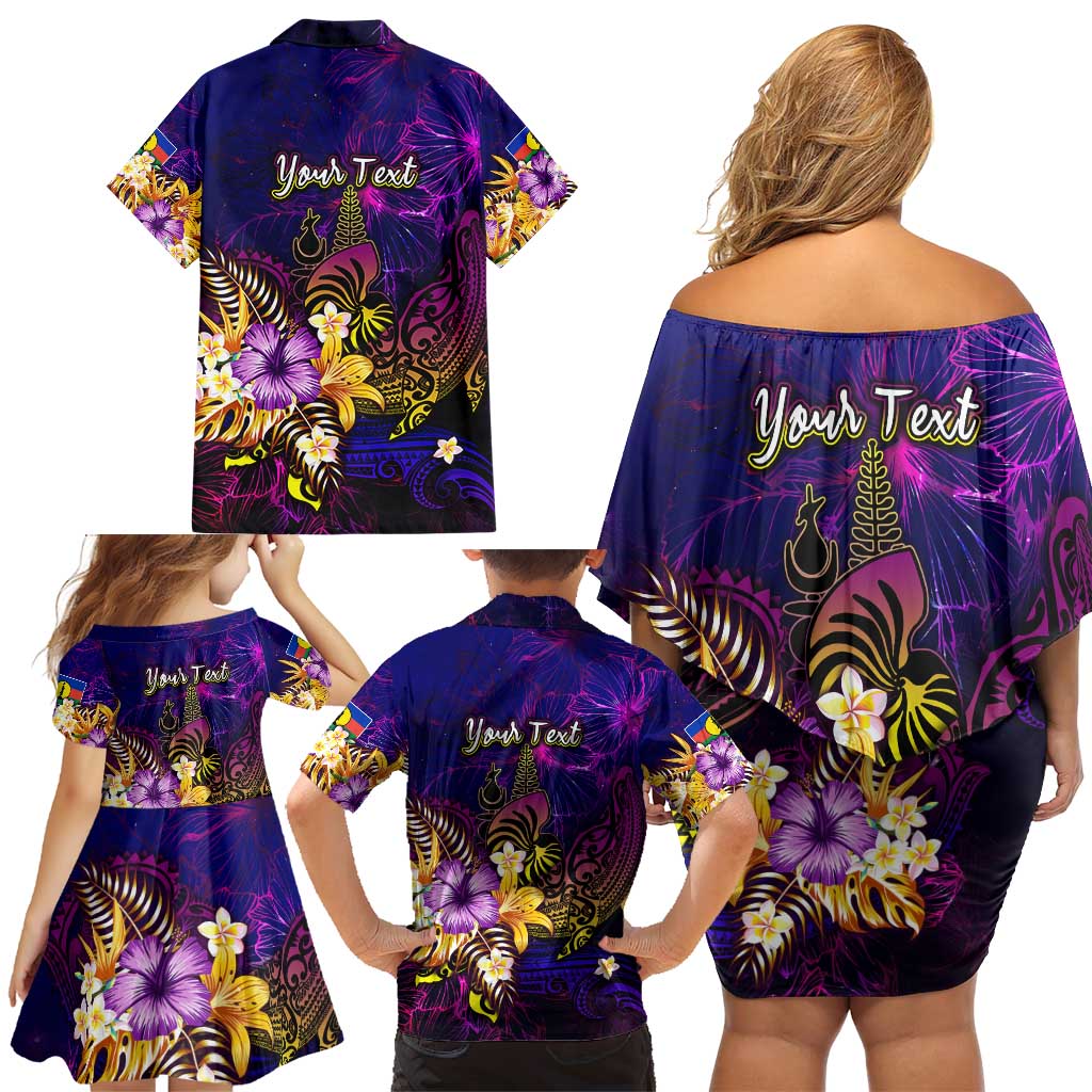 New Caledonia Family Matching Off Shoulder Short Dress and Hawaiian Shirt Whale Hibiscus Polynesian