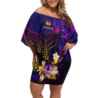 New Caledonia Family Matching Off Shoulder Short Dress and Hawaiian Shirt Whale Hibiscus Polynesian