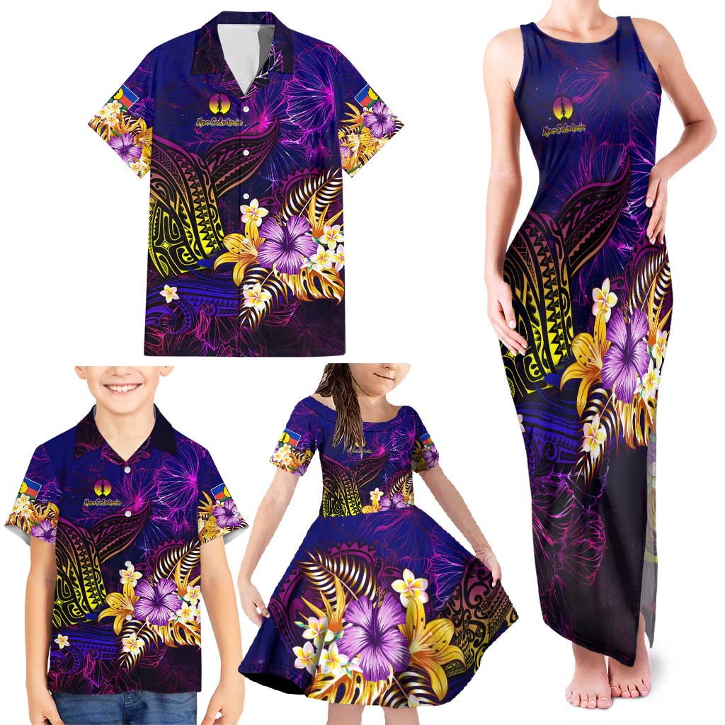 New Caledonia Family Matching Tank Maxi Dress and Hawaiian Shirt Whale Hibiscus Polynesian