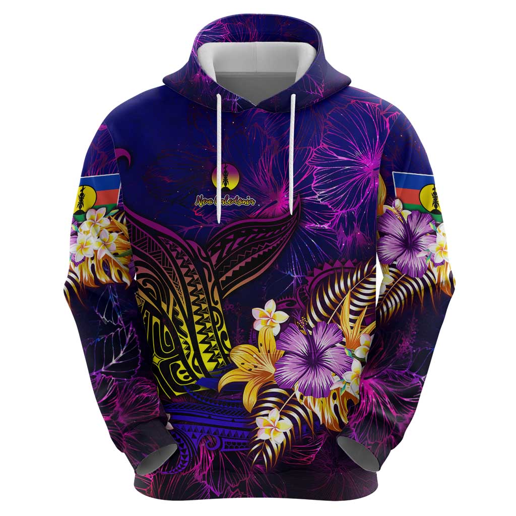 New Caledonia Hoodie Whale Hibiscus Polynesian