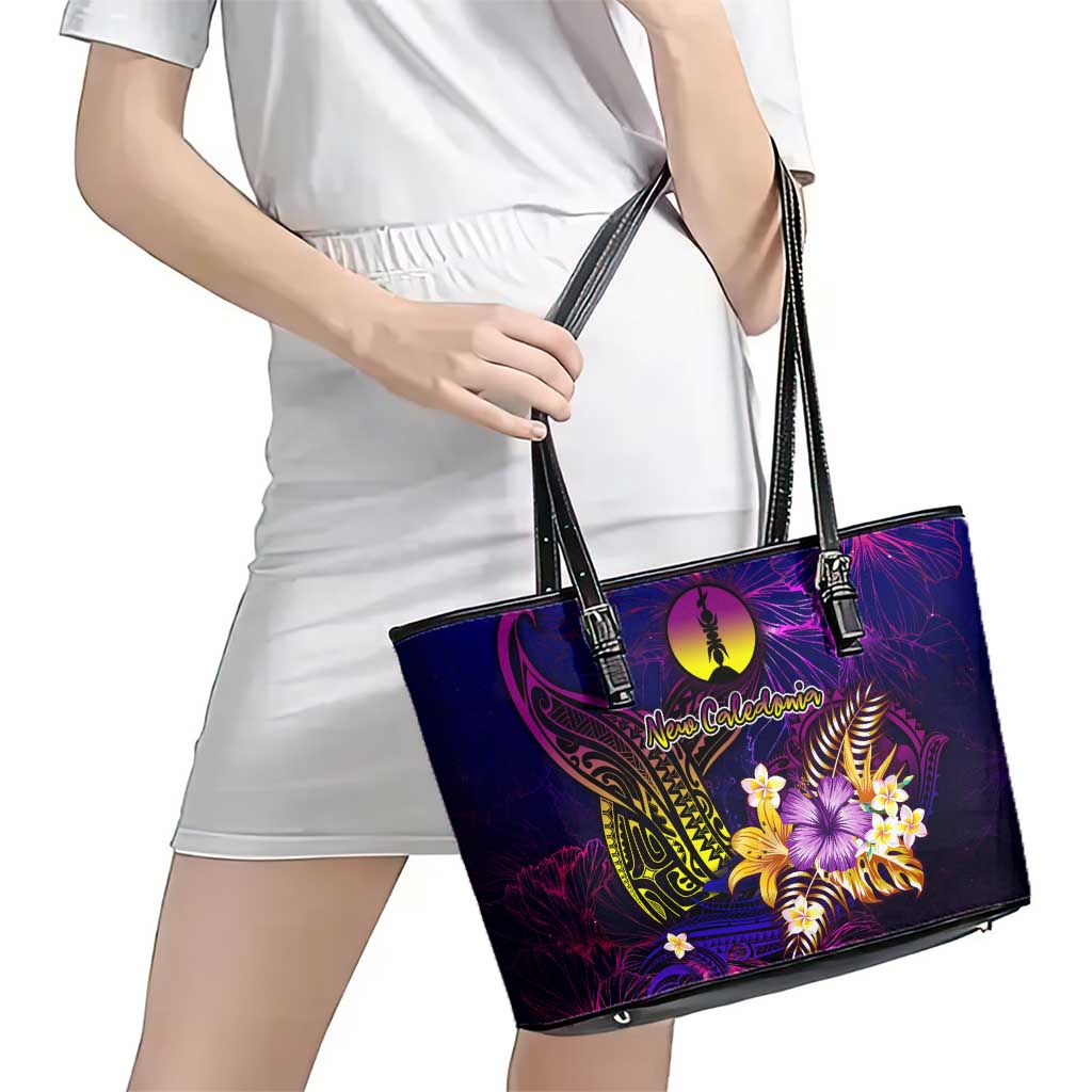 New Caledonia Leather Tote Bag Whale Hibiscus Polynesian