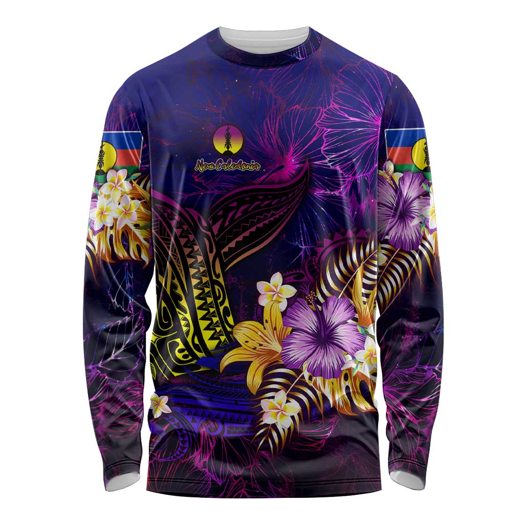 New Caledonia Long Sleeve Shirt Whale Hibiscus Polynesian
