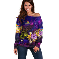 New Caledonia Off Shoulder Sweater Whale Hibiscus Polynesian