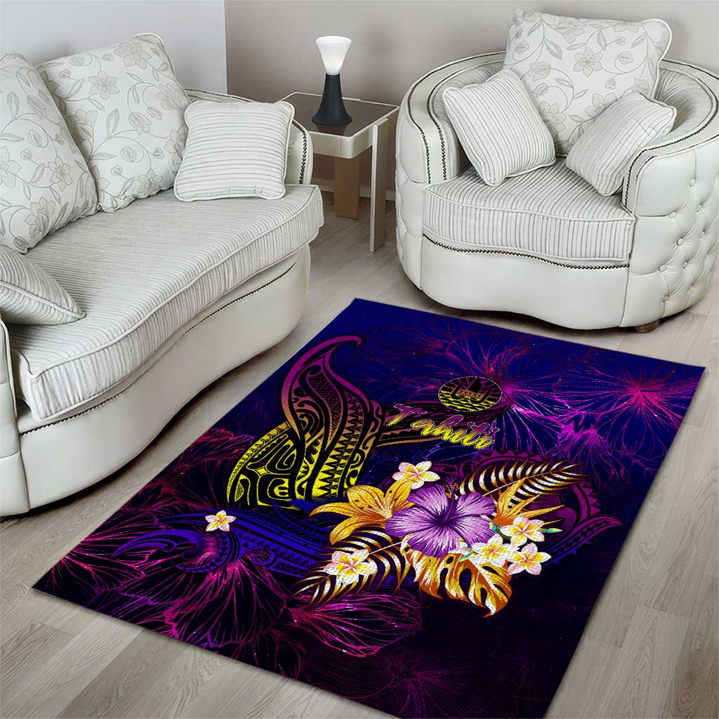 Tahiti French Polynesia Area Rug Whale Hibiscus Polynesian
