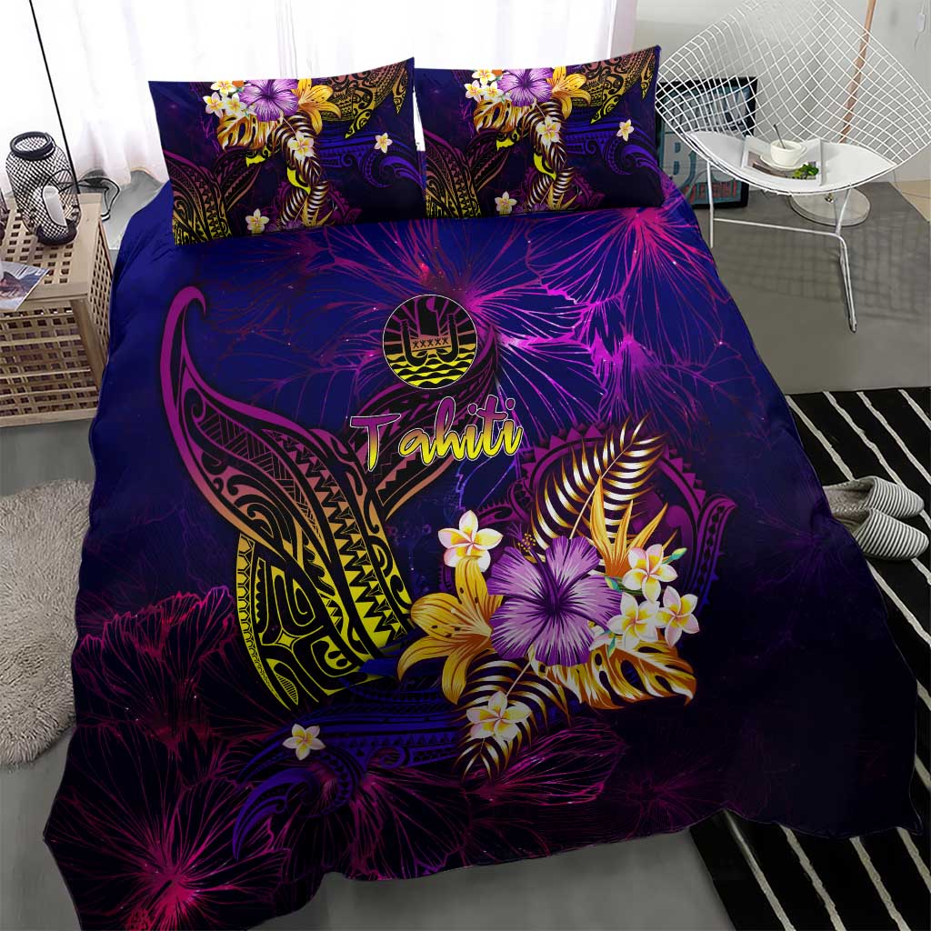 Tahiti French Polynesia Bedding Set Whale Hibiscus Polynesian